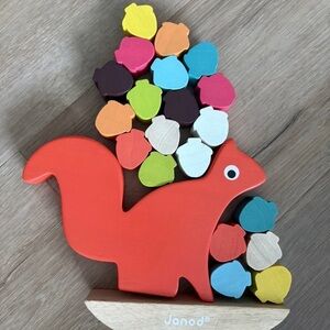 Janod Wood Red Squirrel Balancing Stacking Toy - Colorful Acorns